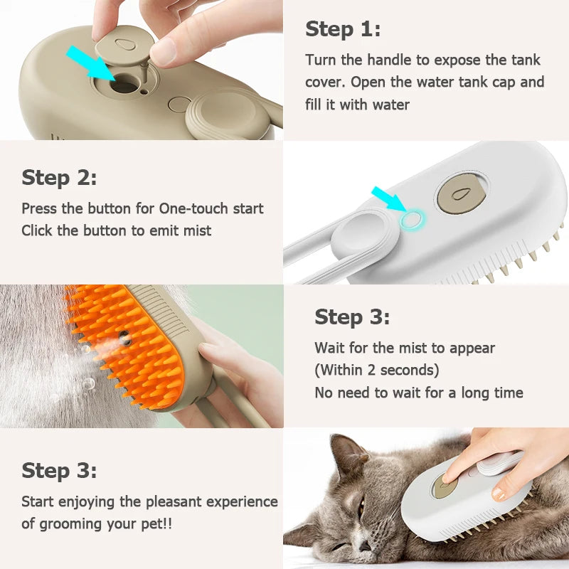 3 in 1 Steamy Pet Dog Brush Cat Steam Brush Electric Spray Cat Hair Brush Comb Massage Pet Grooming Tool Loose Hair Supplies